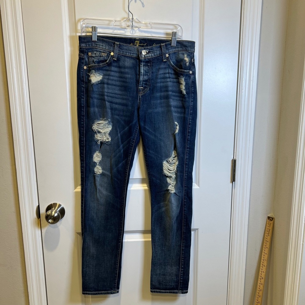 7 For All Mankind Women Josefina Jeans Distressed Boyfriend Blue 31 - Picture 1 of 16